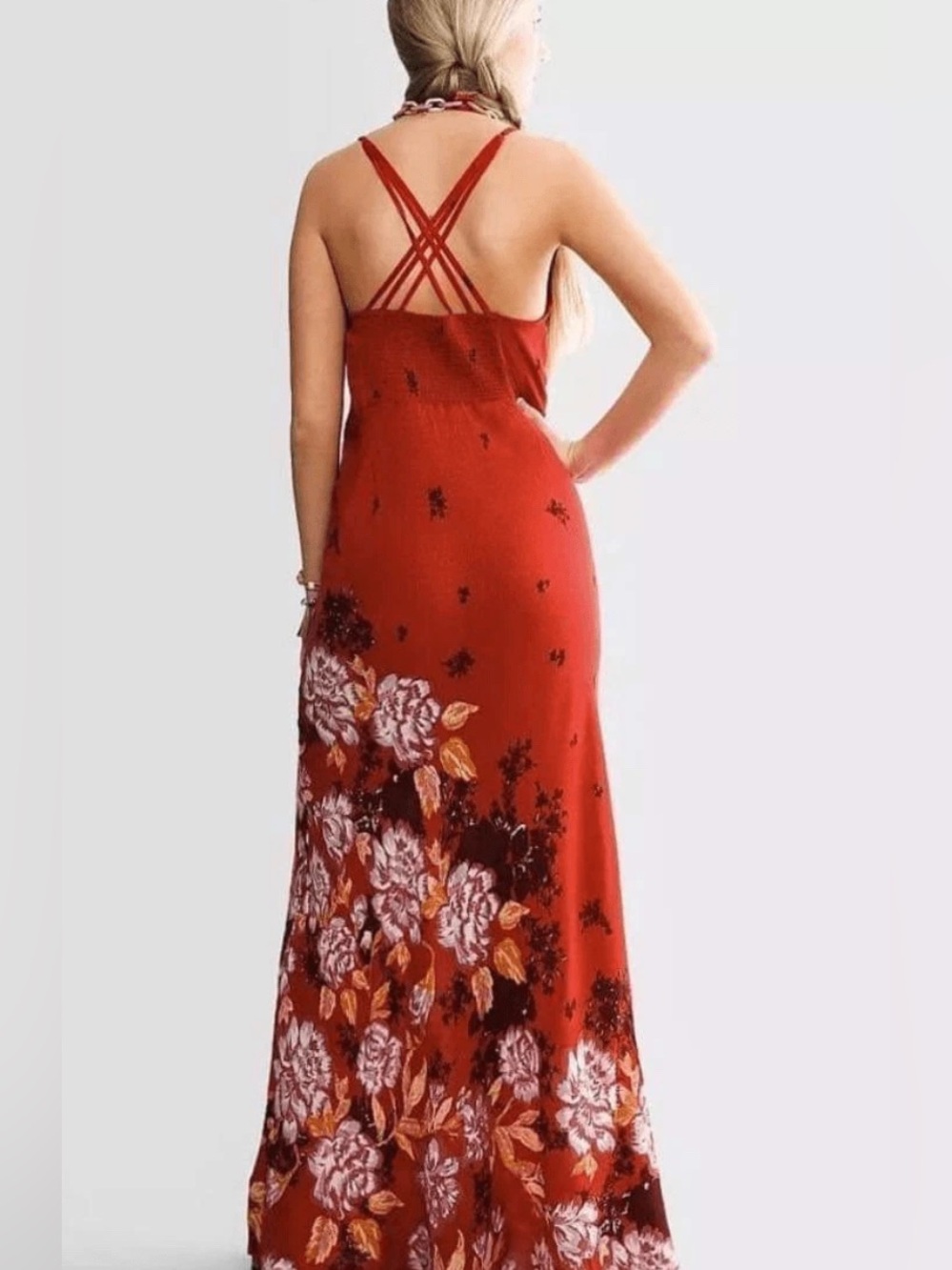 Free People Rust Red Floral Slip Maxi Dress - Picture 2 of 6